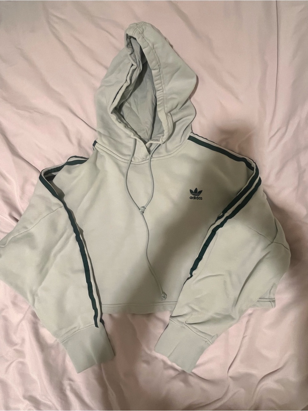 adidas Light Mint Cropped Hoodie with Dark Green Stripes